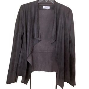 Elan Women's Brown Faux Leather Jacket Drape Collar Wrap Jacket Size Medium
